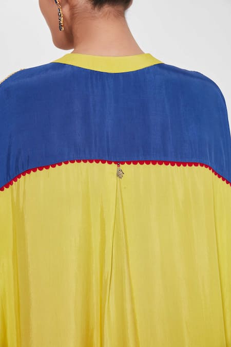 Siddhartha Bansal_Yellow Silk, Cotton Embroidery Round Neck Mirror Kurta And Pant Set _Online_at_Aza_Fashions