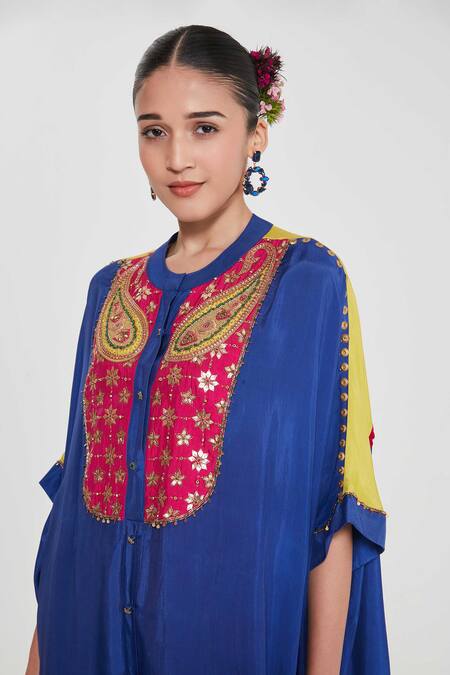 Buy Siddhartha Bansal Blue Silk, Cotton Embroidery Round Neck Paisley Kurta Set Online at Aza Fashions Buy_Siddhartha Bansal_Blue Silk, Cotton Embroidery Round Neck Paisley Kurta Set _Online_at_Aza_Fashions
