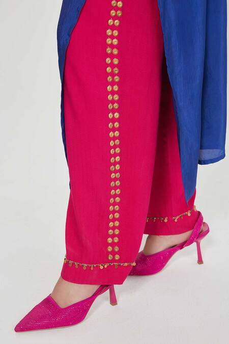 Siddhartha Bansal Blue Silk, Cotton Embroidery Round Neck Paisley Kurta Set at Aza Fashions Siddhartha Bansal_Blue Silk, Cotton Embroidery Round Neck Paisley Kurta Set _at_Aza_Fashions