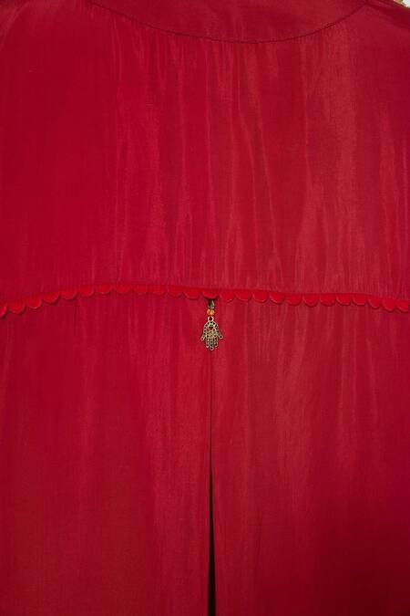 Siddhartha Bansal_Red Silk, Cotton Cut Work Round Neck Cherry Embroidered Kurta Set _Online_at_Aza_Fashions