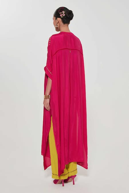 Shop_Siddhartha Bansal_Pink Silk, Cotton Embroidery Round Neck Rani Kurta Set _at_Aza_Fashions