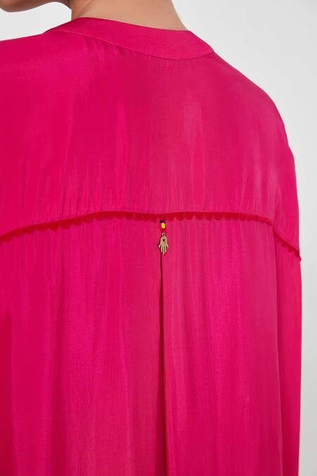 Buy_Siddhartha Bansal_Pink Silk, Cotton Embroidery Round Neck Rani Kurta Set _Online_at_Aza_Fashions