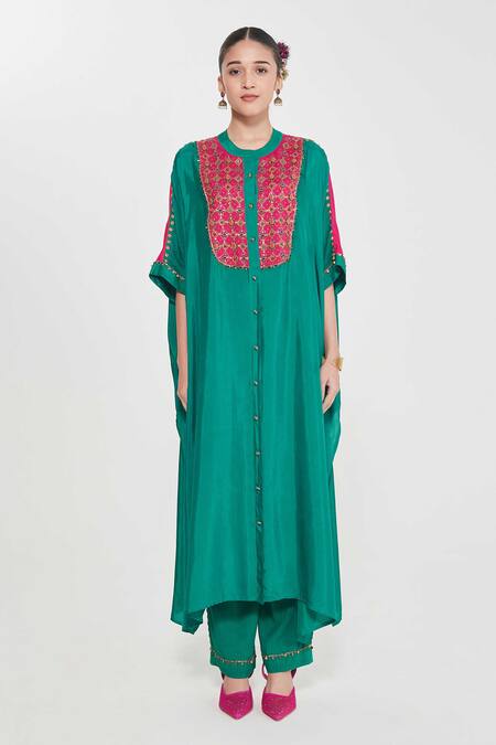 Buy Siddhartha Bansal Emerald Green Silk, Cotton Beads, Sequins Round Neck Embroidered Kurta Set Online at Aza Fashions Buy_Siddhartha Bansal_Emerald Green Silk, Cotton Beads, Sequins Round Neck Embroidered Kurta Set _Online_at_Aza_Fashions