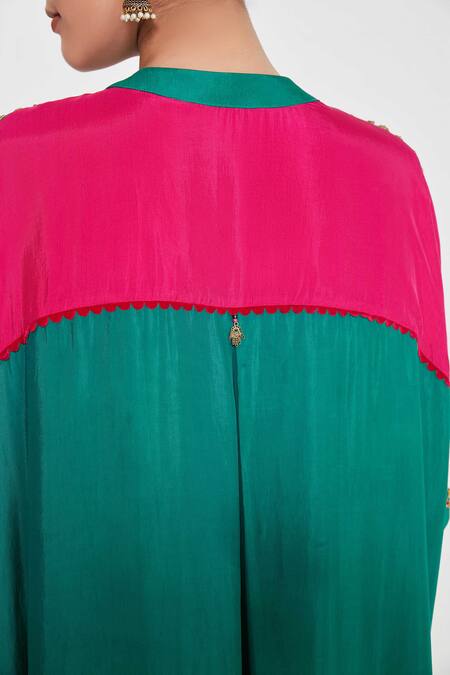 Shop Siddhartha Bansal Emerald Green Silk, Cotton Beads, Sequins Round Neck Embroidered Kurta Set Online at Aza Fashions Shop_Siddhartha Bansal_Emerald Green Silk, Cotton Beads, Sequins Round Neck Embroidered Kurta Set _Online_at_Aza_Fashions