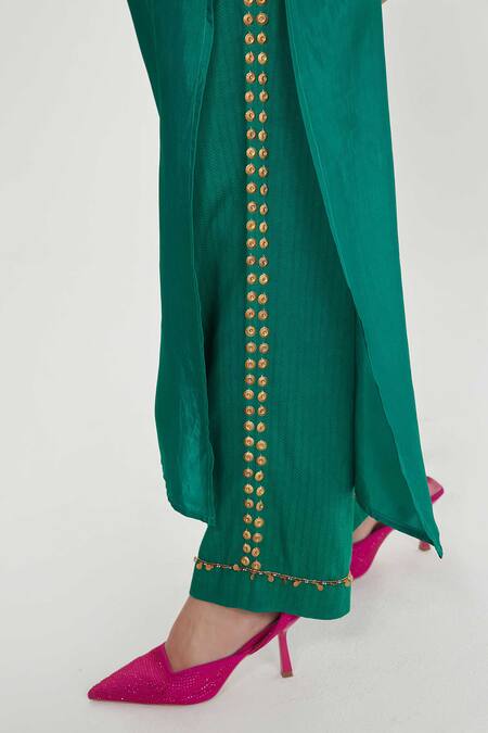 Siddhartha Bansal Emerald Green Silk, Cotton Beads, Sequins Round Neck Embroidered Kurta Set at Aza Fashions Siddhartha Bansal_Emerald Green Silk, Cotton Beads, Sequins Round Neck Embroidered Kurta Set _at_Aza_Fashions