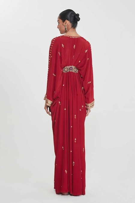 Siddhartha Bansal Cherry Red Embroidered Kaftan 