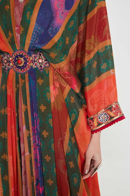 Shop_Siddhartha Bansal_Multi Color Crepe Sequins V-neck Multicolor Embroidered Kaftan _Online_at_Aza_Fashions