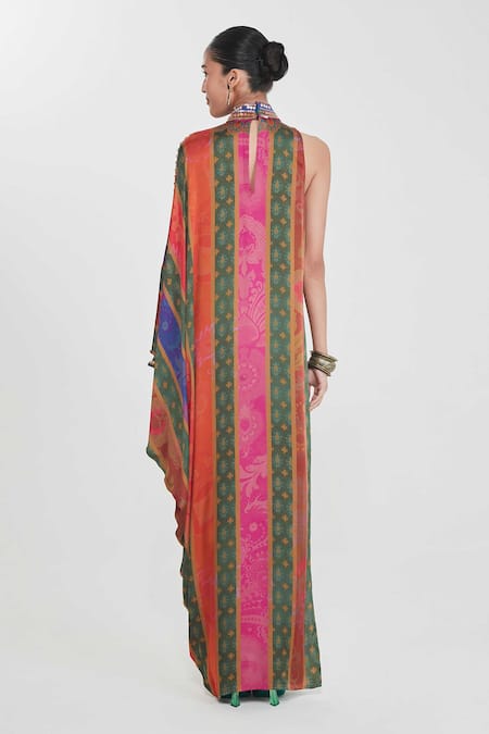 Siddhartha Bansal Multicolored Sequin Stripe One-Shoulder Dress 