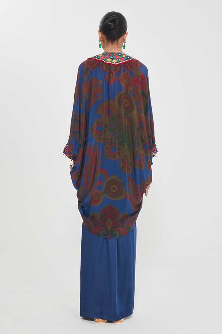 Shop_Siddhartha Bansal_Red Linen, Crepe, Satin Sequins, Embroidered Border Shrug And Draped Skirt Set _at_Aza_Fashions