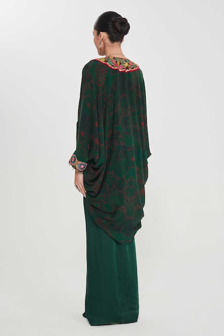 Shop_Siddhartha Bansal_Pink Linen, Satin, Crepe Sequins, Embroidery Border Shrug And Draped Skirt Set _at_Aza_Fashions