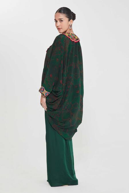 Siddhartha Bansal_Pink Linen, Satin, Crepe Sequins, Embroidery Border Shrug And Draped Skirt Set _Online_at_Aza_Fashions