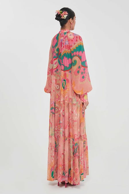 Siddhartha Bansal Pink Tiered Crepe Dress 