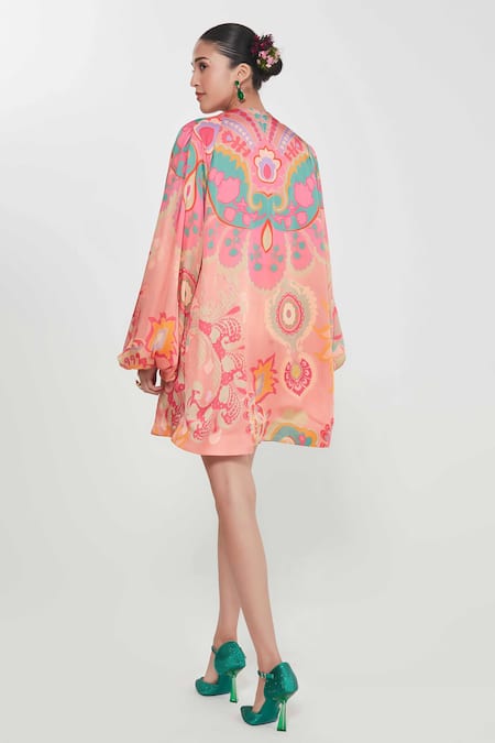 Siddhartha Bansal Engineered Print Pink Short Dress 