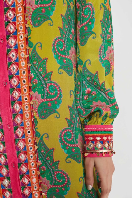 Buy_Siddhartha Bansal_Multi Color Crepe Embroidery Collared Multicolored Paisley Tunic And Palazzo Set 