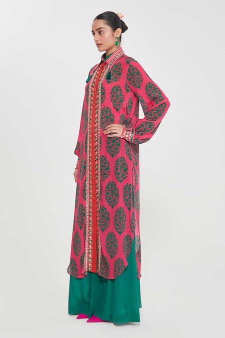 Siddhartha Bansal_Multi Color Crepe Tassels, Sequins Rani Paisley Printed Tunic And Palazzo Set _Online_at_Aza_Fashions