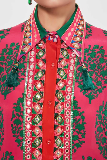 Buy_Siddhartha Bansal_Multi Color Crepe Tassels, Sequins Rani Paisley Printed Tunic And Palazzo Set _Online_at_Aza_Fashions