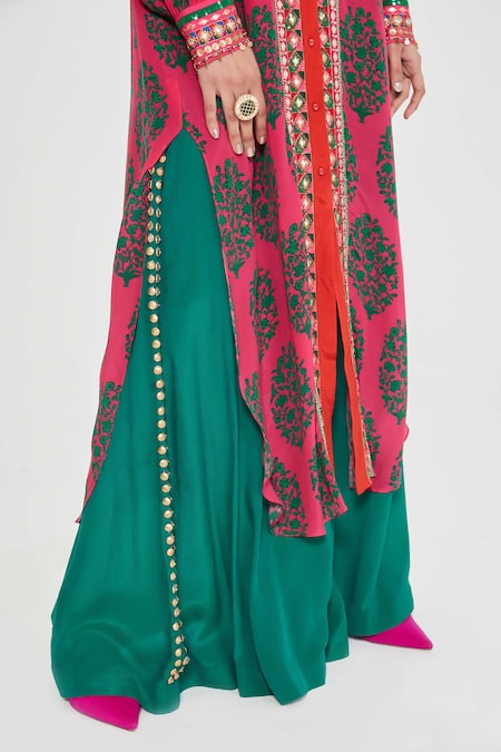 Siddhartha Bansal_Multi Color Crepe Tassels, Sequins Rani Paisley Printed Tunic And Palazzo Set _at_Aza_Fashions