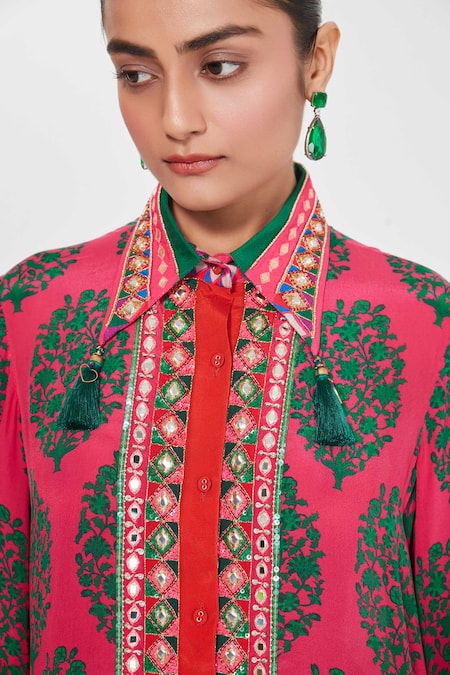 Buy_Siddhartha Bansal_Multi Color Crepe Tassels, Sequins Rani Paisley Printed Tunic And Palazzo Set 