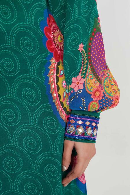 Siddhartha Bansal_Multi Color Crepe Tassels Collared Paisley Printed Tunic And Palazzo Set _at_Aza_Fashions