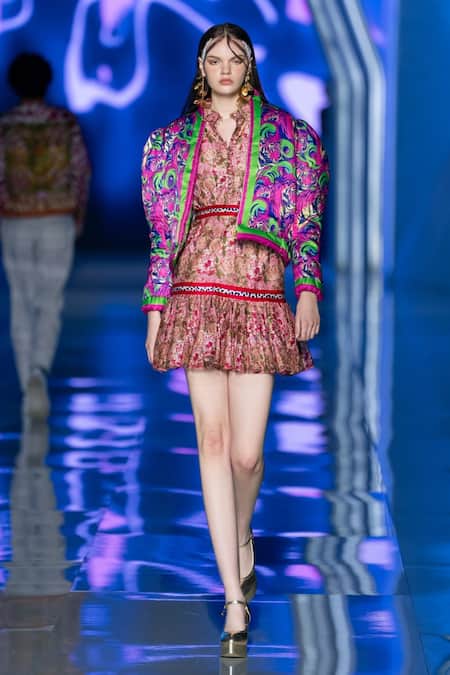 MR. Ajay Kumar Floral Leopard Patterned Tiered Dress 