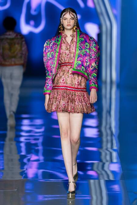 MR. Ajay Kumar_Purple Polyester Mandarin Collar Tiger Pattern Jacket _Online_at_Aza_Fashions