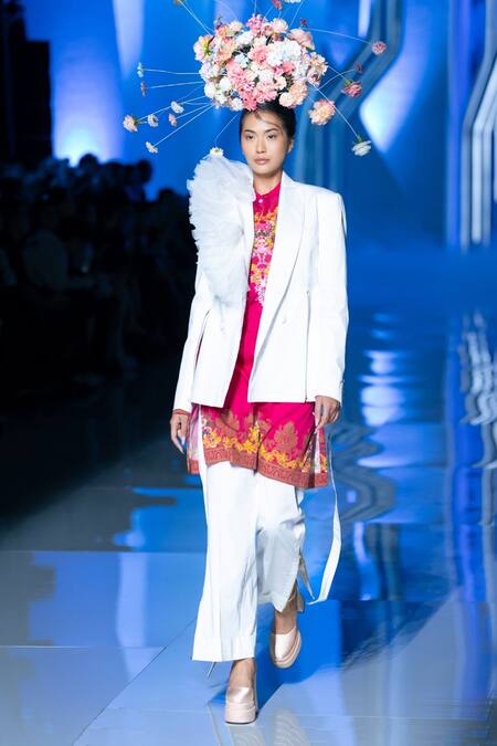 Shop_MR. Ajay Kumar_White Cotton Side Slit Pant _Online_at_Aza_Fashions