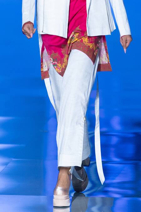 MR. Ajay Kumar_White Cotton Side Slit Pant _at_Aza_Fashions
