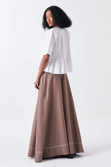 Shop_Three_Brown Poplin Cedar Wide Legged Palazzo _Online_at_Aza_Fashions