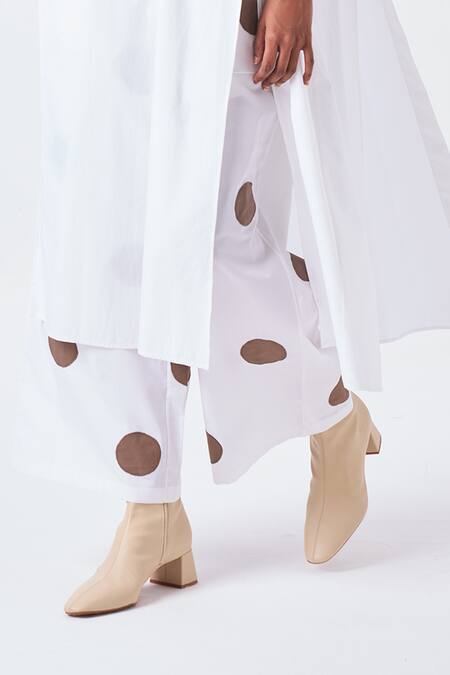 Buy_Three_White Poplin Polka Applique Palazzo _Online_at_Aza_Fashions