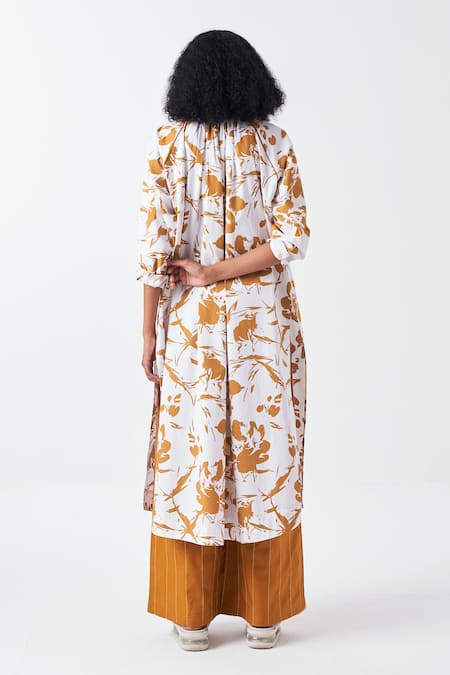 Shop Three Yellow Cotton Mustard Stitchline Embroidered Palazzo at Aza Fashions Shop_Three_Yellow Cotton Mustard Stitchline Embroidered Palazzo _at_Aza_Fashions