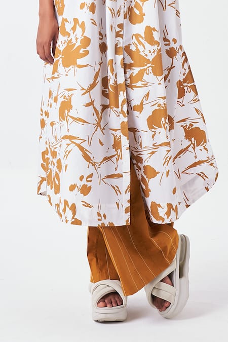 Three Yellow Cotton Mustard Stitchline Embroidered Palazzo at Aza Fashions Three_Yellow Cotton Mustard Stitchline Embroidered Palazzo _at_Aza_Fashions