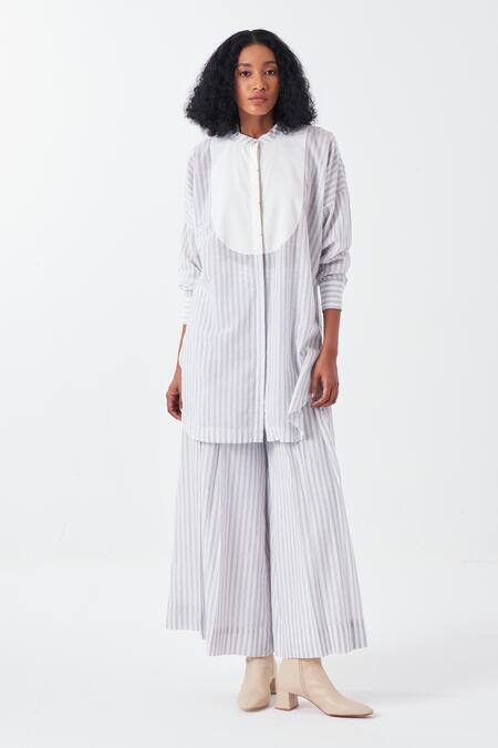 Buy_THREE_White Handloom Cotton Blue Striped Palazzo _Online_at_Aza_Fashions