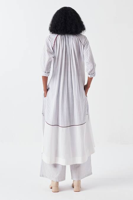 Shop Three White Handloom Cotton Handwoven Striped Palazzo at Aza Fashions Shop_Three_White Handloom Cotton Handwoven Striped Palazzo_at_Aza_Fashions