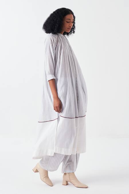 Three White Handloom Cotton Handwoven Striped Palazzo Online at Aza Fashions Three_White Handloom Cotton Handwoven Striped Palazzo_Online_at_Aza_Fashions