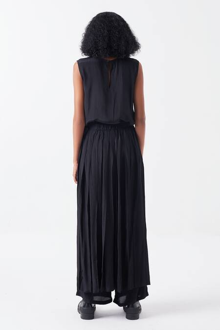 Buy Three Black Silk, Crepe Box Pleated Skirt Pant Online at Aza Fashions Buy_Three_Black Silk, Crepe Box Pleated Skirt Pant _Online_at_Aza_Fashions