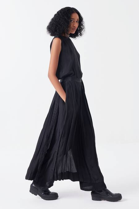 Buy Three Black Silk, Crepe Box Pleated Skirt Pant Buy_Three_Black Silk, Crepe Box Pleated Skirt Pant