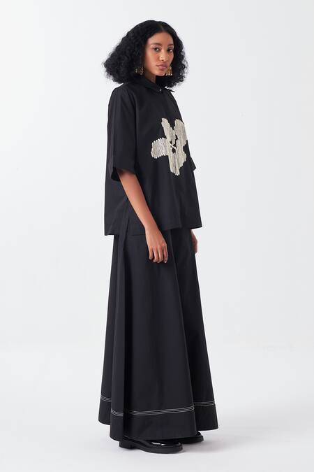 Buy Three Black Poplin Embroidery Stitchline Border Palazzo Online at Aza Fashions Buy_Three_Black Poplin Embroidery Stitchline Border Palazzo _Online_at_Aza_Fashions