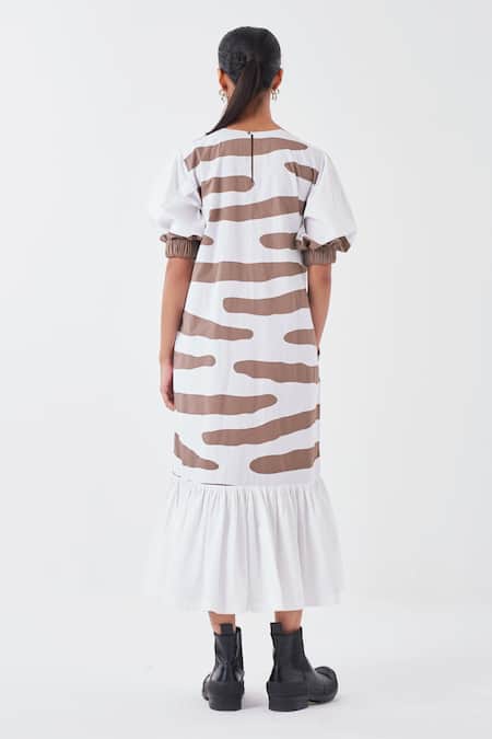 Shop Three White Poplin Applique Round Neck Smear Midi Dress at Aza Fashions Shop_Three_White Poplin Applique Round Neck Smear Midi Dress _at_Aza_Fashions