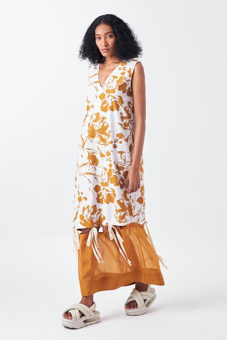 Buy Three White Organza, Poplin V-neck Floral Print Maxi Dress Online at Aza Fashions Buy_Three_White Organza, Poplin V-neck Floral Print Maxi Dress _Online_at_Aza_Fashions