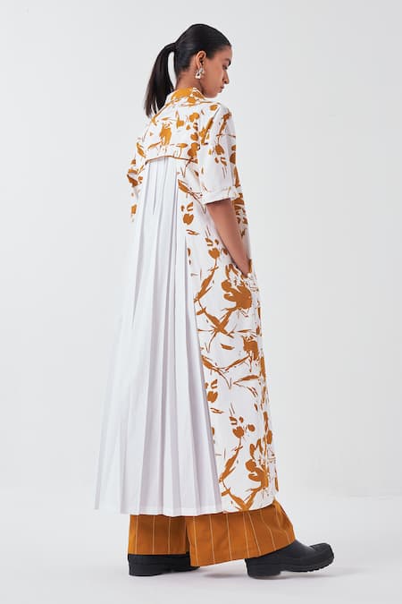 Shop Three Yellow Poplin Collared Floral Print Elbow Sleeves Shirt Dress at Aza Fashions Shop_Three_Yellow Poplin Collared Floral Print Elbow Sleeves Shirt Dress _at_Aza_Fashions