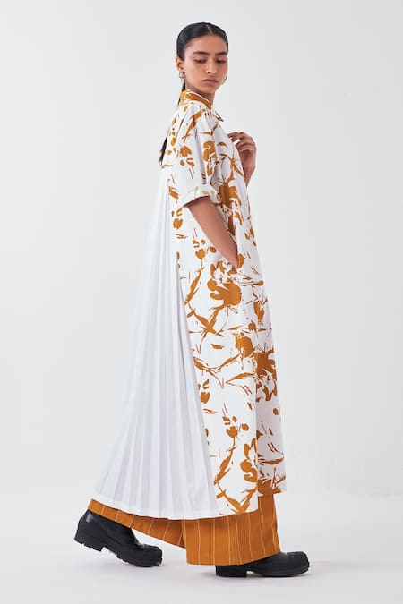 Three Yellow Poplin Collared Floral Print Elbow Sleeves Shirt Dress Online at Aza Fashions Three_Yellow Poplin Collared Floral Print Elbow Sleeves Shirt Dress _Online_at_Aza_Fashions