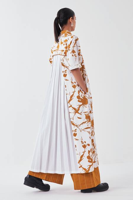 Shop Three Yellow Poplin Collared Floral Print Elbow Sleeves Shirt Dress Online at Aza Fashions Shop_Three_Yellow Poplin Collared Floral Print Elbow Sleeves Shirt Dress _Online_at_Aza_Fashions