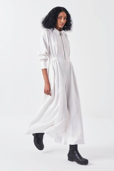 Buy Three White Tencel Collared Solid Jumpsuit Online at Aza Fashions Buy_Three_White Tencel Collared Solid Jumpsuit _Online_at_Aza_Fashions