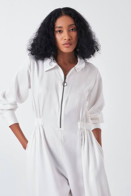 Shop Three White Tencel Collared Solid Jumpsuit Online at Aza Fashions Shop_Three_White Tencel Collared Solid Jumpsuit _Online_at_Aza_Fashions