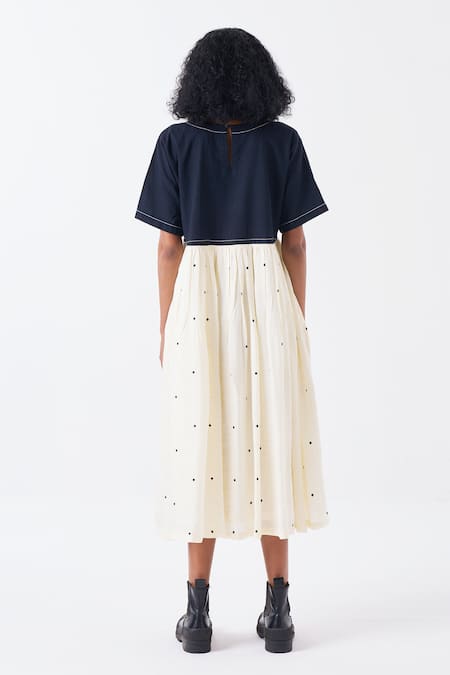 Three Ivory & Black Polka Print Midi Dress 