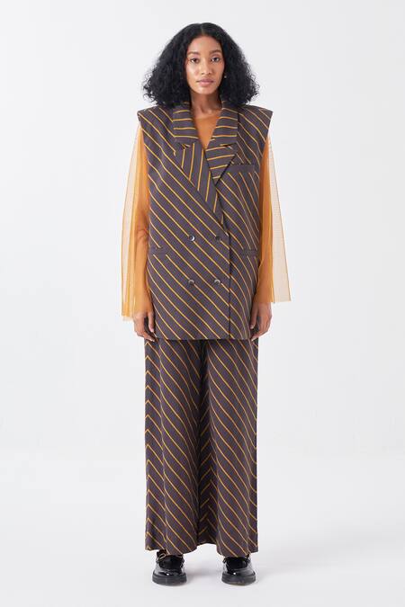 Shop_Three_Black Cotton Collared Diagonal Striped Waistcoat Jacket_Online_at_Aza_Fashions