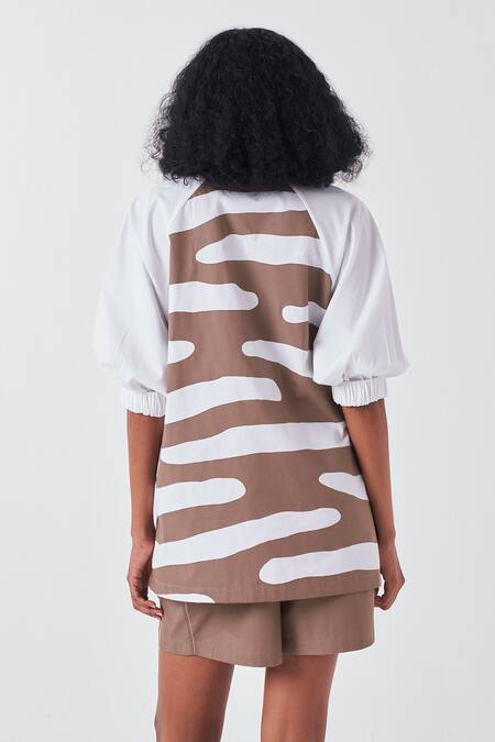 Shop Three White Poplin Applique Collared Smear Boxy Shirt at Aza Fashions Shop_Three_White Poplin Applique Collared Smear Boxy Shirt _at_Aza_Fashions