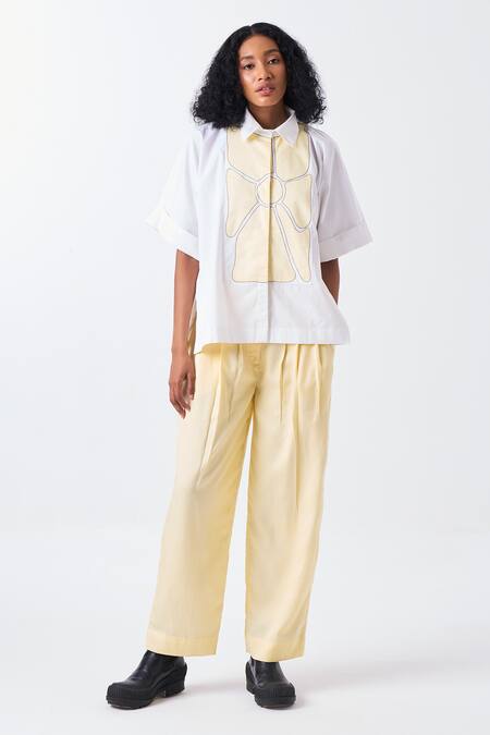 Buy_Three_White Poplin Embroidery Collared Floral Applique Shirt _Online_at_Aza_Fashions