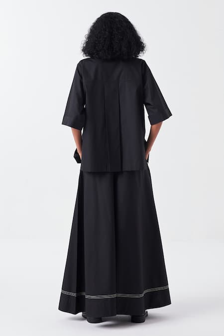 Shop Three Black Poplin Embroidery Collared Floral Shirt at Aza Fashions Shop_Three_Black Poplin Embroidery Collared Floral Shirt _at_Aza_Fashions