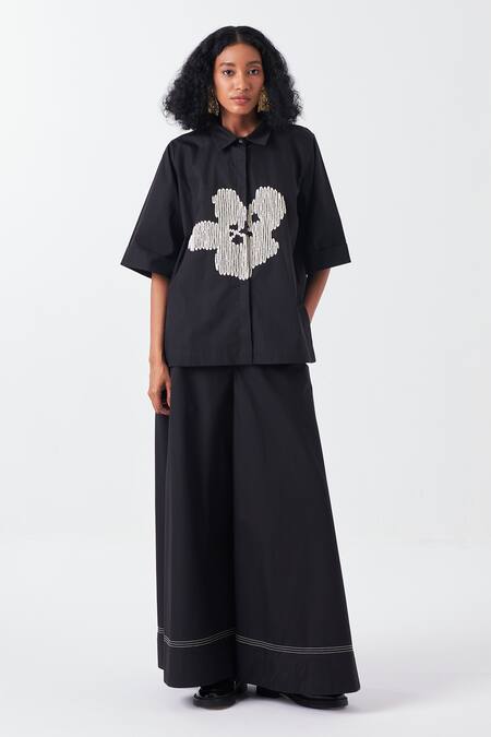 Buy Three Black Poplin Embroidery Collared Floral Shirt Online at Aza Fashions Buy_Three_Black Poplin Embroidery Collared Floral Shirt _Online_at_Aza_Fashions